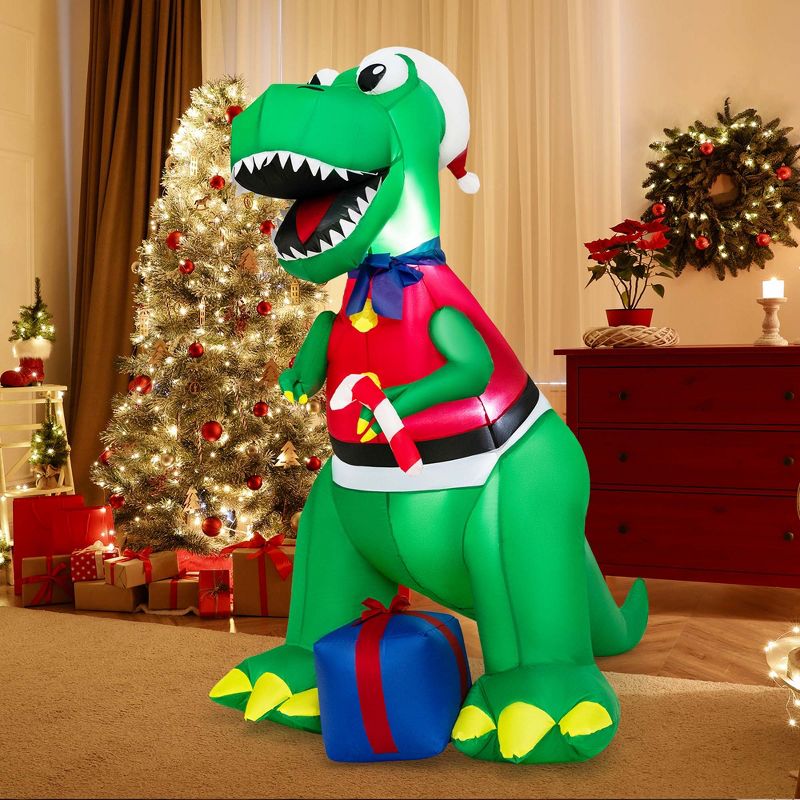 Costway 6FT Inflatable Christmas Dinosaur Dinosaur Decoration with LED Lights & Gift Box, 4 of 11