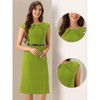 INSPIRE CHIC Women's Elegant Business Round Neck Belted Cap Sleeve Work Sheath Dresses - 2 of 4