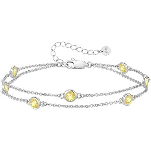 Double Strand Birthstone Charm Bracelet, 925 Sterling Silver Link Jewelry, Birthday Anniversary Christmas Gift for Women - 1 of 4