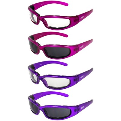 4 Pairs of Global Vision Eyewear Chicago Safety Motorcycle Glasses with Clear, Super Dark, Clear, Super Dark Lenses