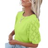 Womens Short Sleeve Lightweight Sweaters Crewneck Knit Pullover Tops with Crochet Sleeve Casual Crochet Blouse Shirt for Spring, Summer - 3 of 4
