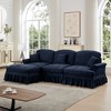 L-Shaped Sectional Sofa with Flared Arms, Removable Ruffles Pleats Skirts & Spindle Legs, Chenille Deep Seat Couch with Movable Ottoman - 2 of 4