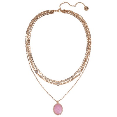 Isaac Mizrahi New York Three Row Layered Necklace With Pink Cab Pendant ...