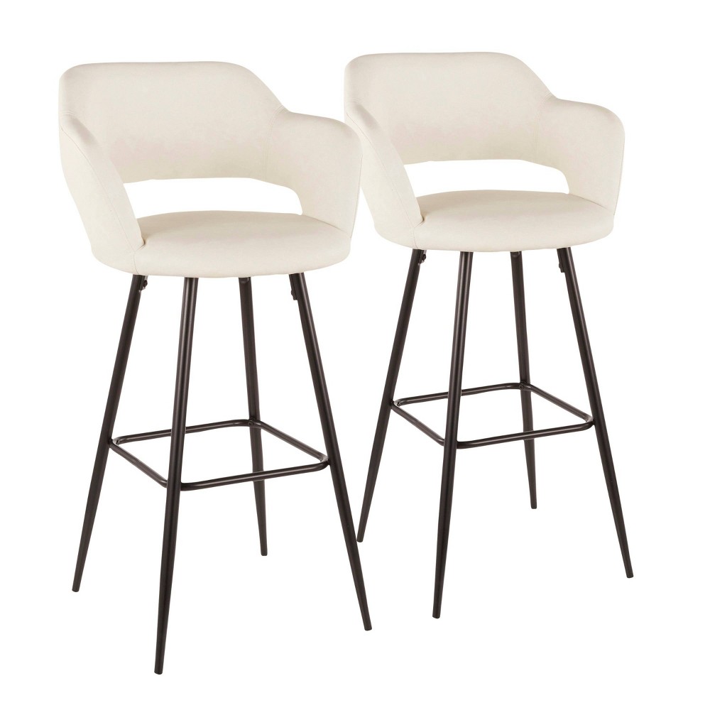 Photos - Chair Set of 2 Margarite Contemporary Barstools Faux Leather Cream - LumiSource