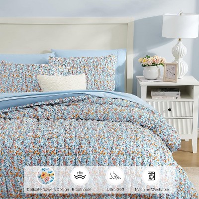 Der Rose BALHAM TRADE-Queen Size Comforter Set 7 Pieces Blue Classic Puff Floral Bedding for All Seasons Aster Marigold-Queen 90"x90" — фото 5