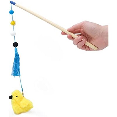 ZippyClaws Bird ZippyStick - Interactive Cat Toy Wand, Fun Teaser Stick with Feathered Tassles & Plush Dangling Toy