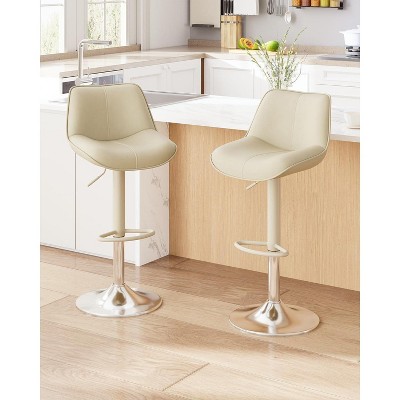 Ora Maison Set of 2 Adjustable Swivel Black Bar Stools 26–34", Faux Leather Counter Chairs with Footrests for Kitchen Island or Home Bar
