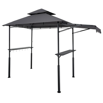 Yukimo 8'×5' BBQ Grill Gazebo Canopy - Double-Tiered Smoke-Venting Top, Q235 Steel Frame, Side Shelves + Awning, UV/Rain-Resistant for Patio/Backyard