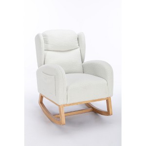 Lyngins Nursery Rocking Chair with High Backrest,Upholstered Glider Rocking Chair with Wood Legs,Teddy Accent Chair for Bedroom,Living Room - 1 of 2