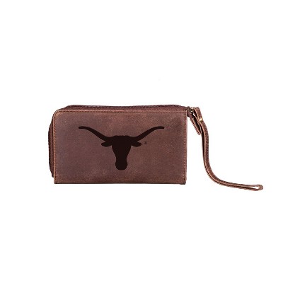 Evergreen NCAA Texas Longhorns Brown Leather Women's Wristlet Wallet Officially Licensed with Gift Box