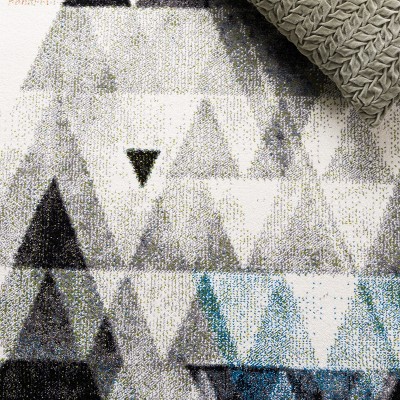 Gray and Blue Geometric Floral Hand-knotted Area Rug
