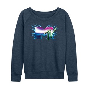 Women's - MTV - Logo Liquid Metal Lightweight French Terry Wide Neck Long Sleeve Shirt - 1 of 4