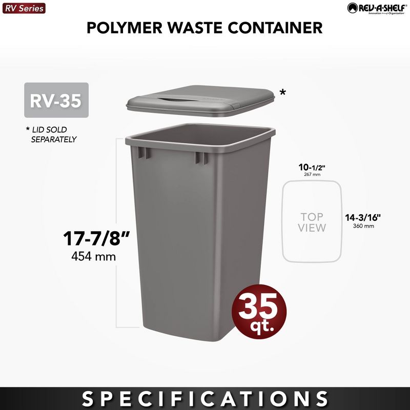 Rev-A-Shelf RV-35 Plastic Replacement Trash Bin Waste Container for Pull Out Waste Systems 35 Qt, 3 of 7