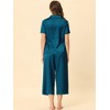 cheibear Women's Soft Satin Button Down with Capri Pants Lounge Pajama Set - 3 of 4