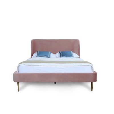 Blush Velvet Upholstered Queen Bed with Gold Legs