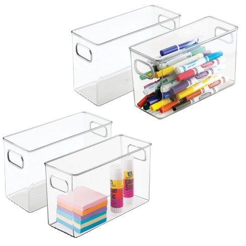 mDesign Plastic Office Supply Organizer Storage Bins with Handles, 2 Pack,  Clear