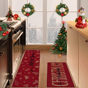 Indoor Red Christmas Printed Small Decor Runner Rug for Proch Washable Low Pile Foldable Non-Shedding Kitchen Mats Christmas Decor17x29In+17x47In - 1 of 4