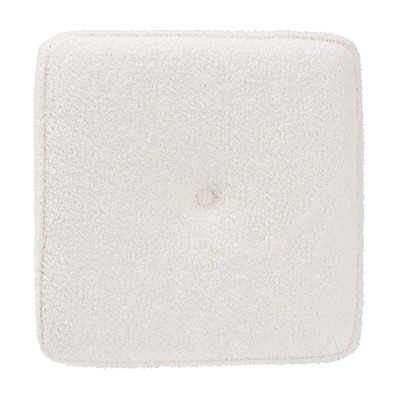 Ivory Boucle Tufted Round Ottoman with Eucalyptus Frame
