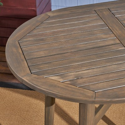 Gray Acacia Wood Outdoor Bar Table with Slatted Top