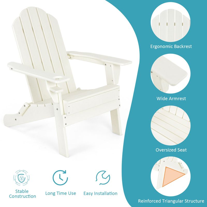 Tangkula Folding Adirondack Chair Outdoor Adirondack Chair Weather Resistant Lounger  for Backyard Porch Poolside Turquoise/Grey/White/Black, 4 of 9