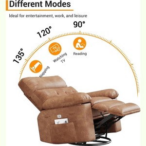 Oversized PU Leather Power Swivel Rocker Recliner Chair with Massage Function, Ergonomic Design Featuring 1.5X Sponge Filling and Side Pocket - 1 of 4