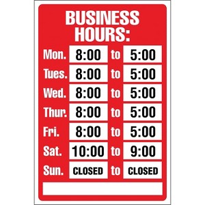 Cosco Business Hours Sign Kit 8x12" (098071) 712511 - 1 of 2