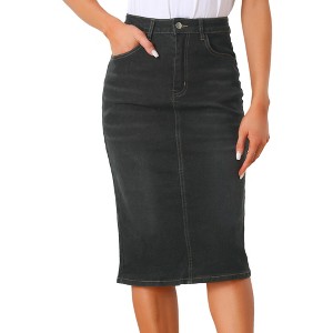 INSPIRE CHIC Women's Casual High Waist Stretchy Midi Jean Skirt - 1 of 4