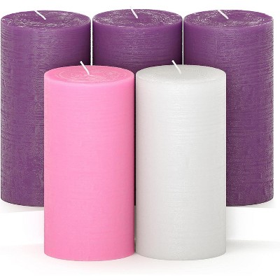 Advent Pillar Candles Set of 5 ¨C 3x6 Inch Unscented Dripless Purple Candles, Rustic Finish for Christmas Decor and Advent Wreath Displays