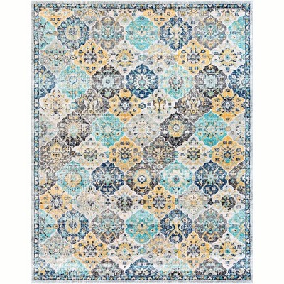 Mark & Day Emilly 7'10"x10'3" Rectangle Woven Indoor Area Rugs Dark Blue: Traditional Medallion, Stain-Resistant, Pet Friendly