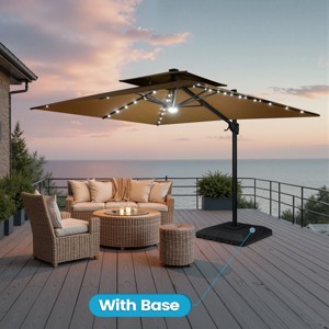 Crestlive Products 9'X11' Double Top Cantilever Umbrella UV30+ with Light and Base Outdoor 360 Rotation 6 Heights Adjustable Offset Umbrella - 1 of 4