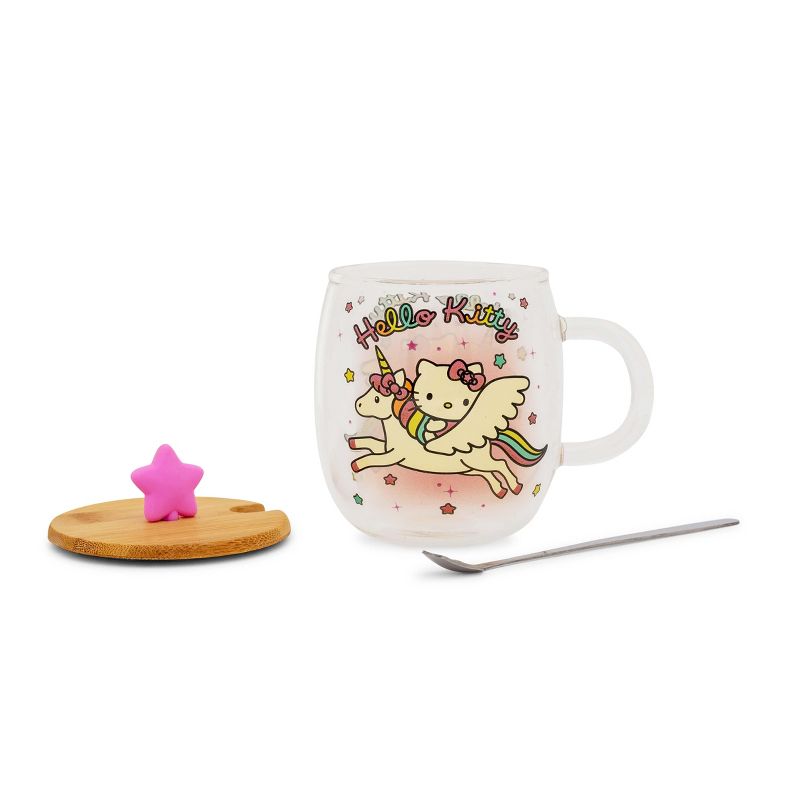 Silver Buffalo Sanrio Hello Kitty Glass Mug With Star-Topper Lid and Spoon | Holds 17 Ounces, 3 of 9