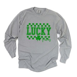 Simply Sage Market Women's Lucky Vibes Checkered Long Sleeve Garment Dyed Tee - 1 of 4