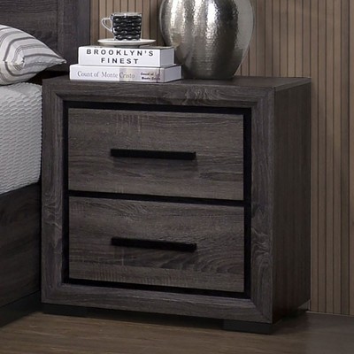 Gray 1pc Nightstand Bedroom Furniture Bedside Table 2-Drawers Two-tone Design