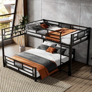 Twin over Full L-shaped Metal Bunk Bed with Ladder and Guardrail -ModernLuxe - 1 of 4