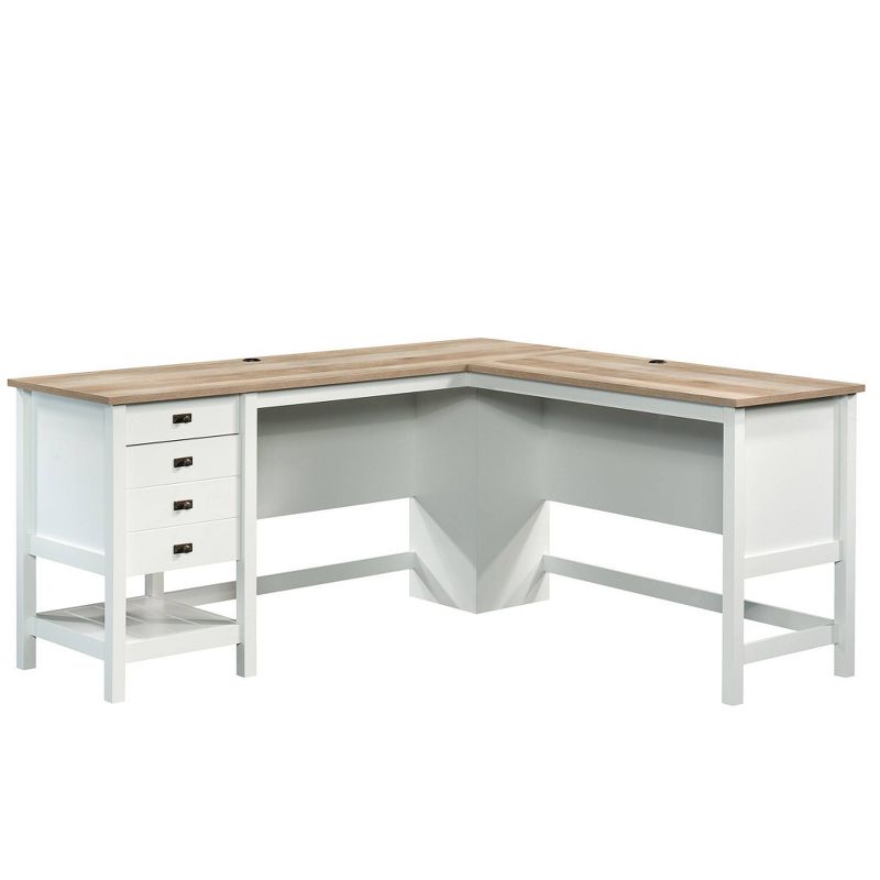 Cottage Road L-Shaped Desk with Oak Finished Top Soft White - Sauder: Farmhouse Style, File Storage, Grommet Holes, 1 of 9