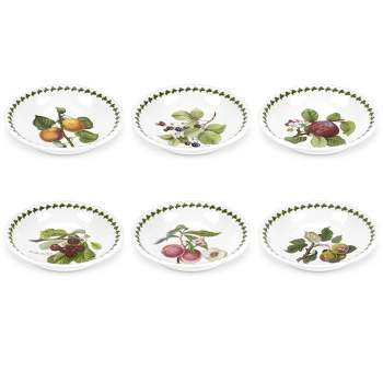 Portmeirion Pomona Pasta/Low Bowl, Set of 6, Made in England - Assorted Fruits Motifs,8.5 Inch