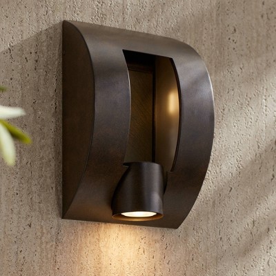 Franklin Modern 12" Bronze and Slate Outdoor Wall Light with Downlight