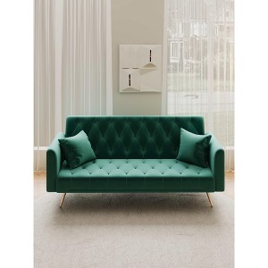 MAYEERTY Love Seat Velvet Sofa Comfortable for Living Room Bedroom Green - 1 of 4