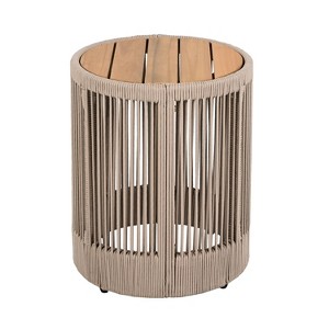 Set of 2 Outdoor Coffee Table Patio Cocktail Table Round Center Table End Table Accent Table Side Table with Rattan Rope&Acacia Wood Frame -ModernLuxe - 1 of 4