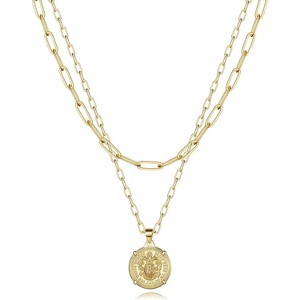 Dainty Gold Choker Necklace for Women, 14K Gold Plated Adjustable Chain with Medallion Charms - 1 of 4