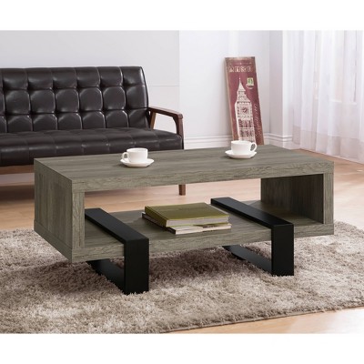 Gray Driftwood and Black Rectangular Wood Coffee Table