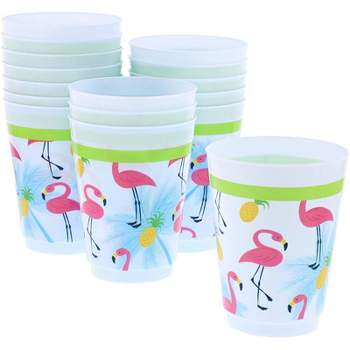 Blue Panda 16 Packs Plastic 16 oz Party Cups Tropical Flamingo Reusable Tumblers for Kids Girls Birthday Parties