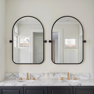 Wooakway 36"H Arched Bathroom Mirror with Pivoting Design Metal Frame for Vanity Living Room Bedroom Entryway Black - 1 of 4