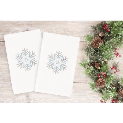 2pk Crystal Snowflake Hand Towel Set White - Linum Home Textiles