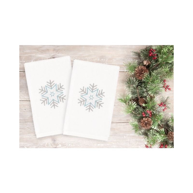 2pk Crystal Snowflake Hand Towel Set White - Linum Home Textiles, 1 of 5