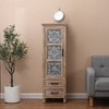 LuxenHome Gray 48" Tall Storage Cabinet, Rustic Wood and Metal Pantry Organization & Coffee Bar Cabinet with 2-Drawer 1-Door Brown - 3 of 4