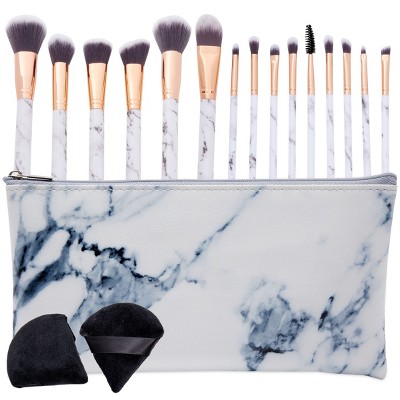 Glamlily 15 Pack Marble Makeup Brushes with Storage Bag and Powder Puff (6.18 x 0.78 x 0.78 In)