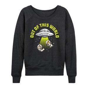 Women's - Disney - UFO Out Of This World Lightweight French Terry Wide Neck Long Sleeve Graphic Shirt - 1 of 4