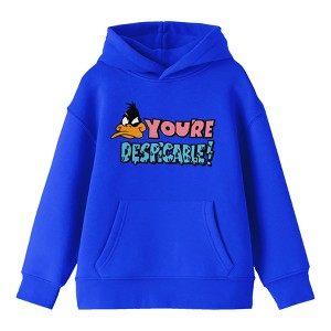 Looney Tunes You're Despicable! Daffy Duck Youth Royal Blue Graphic Hoodie - 1 of 3