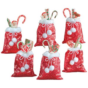 Collections Etc Sparkling Sequin Santa Gift Sack-Style Treat Bags - Set of 6 Red - 1 of 2